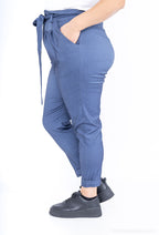 Plus Size Byxor med Bälte och Samlad Midja