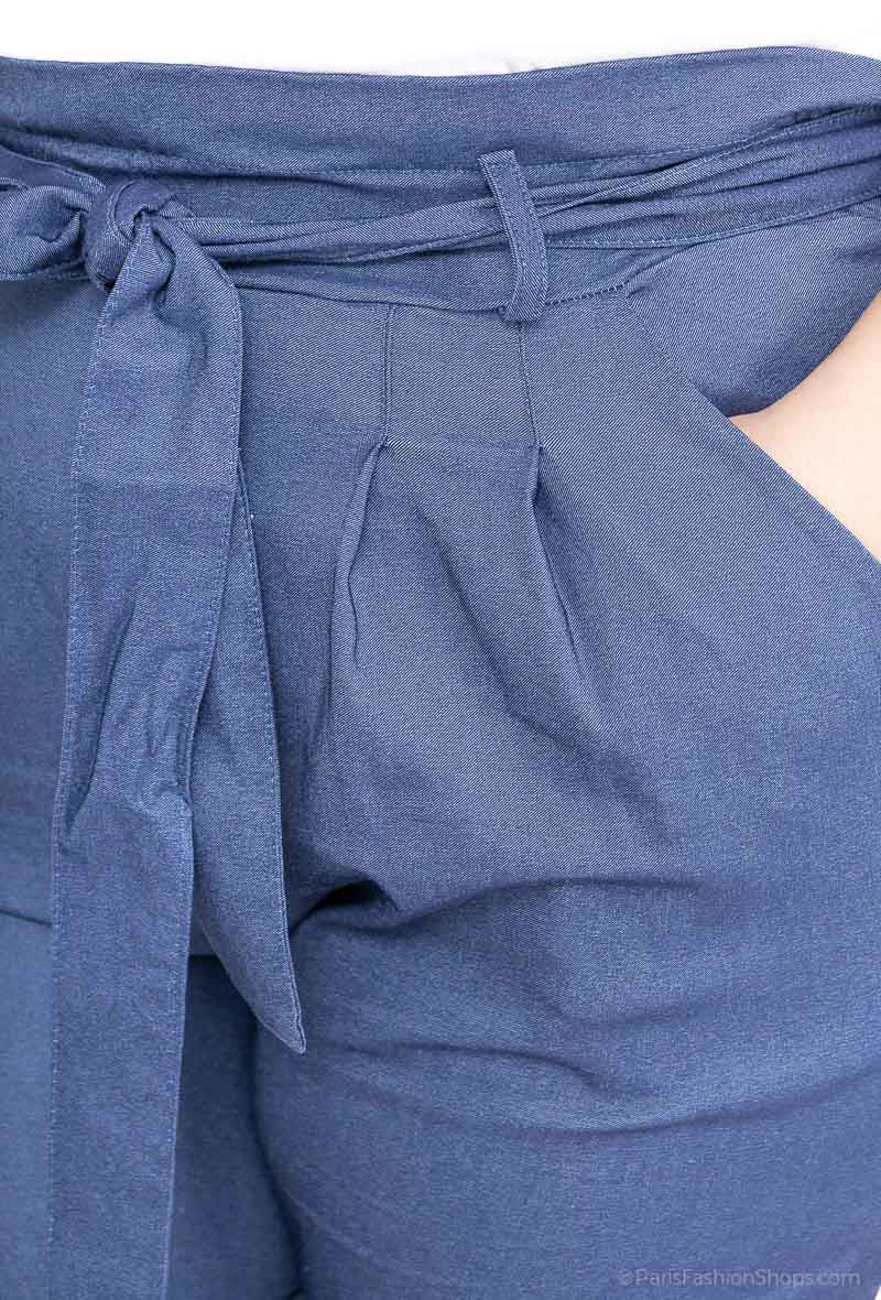 Plus Size Byxor med Bälte och Samlad Midja