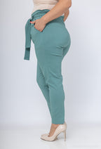 Plus Size Bältesbyxor med Samlad Midja