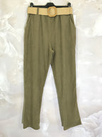 Plus Size Velvet cigarette pants with elastic waistband and pockets
