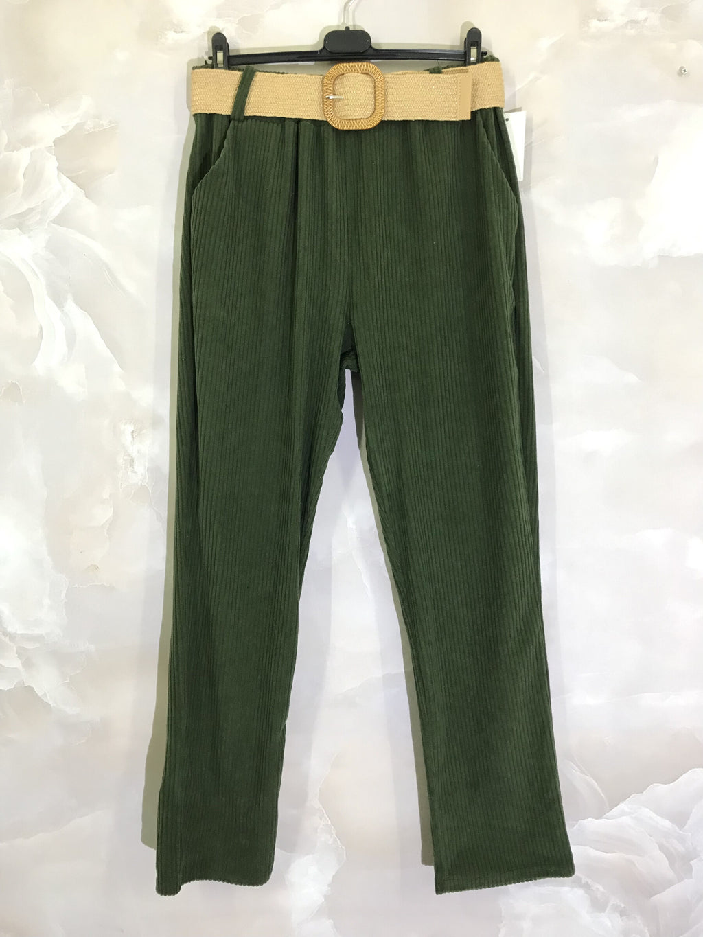 Plus Size Velvet cigarette pants with elastic waistband and pockets