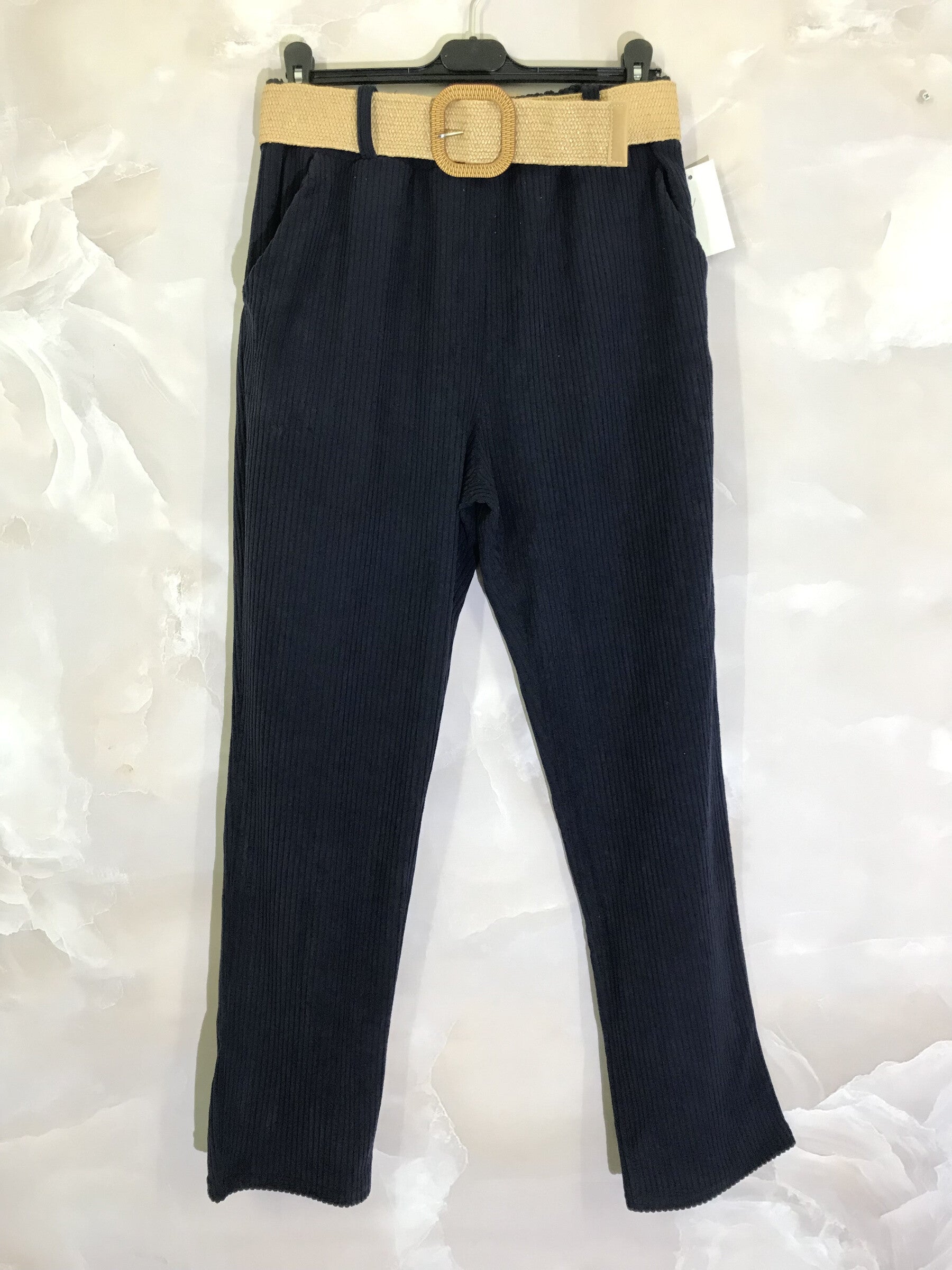 Plus Size Velvet Cigarette Pants med Elastisk Midja och Fickor