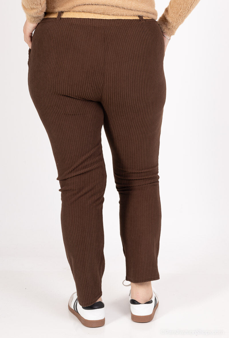 Plus Size Velvet Cigarette Pants med Elastisk Midja och Fickor