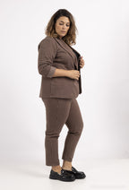 Plus Size Randiga Cigarettebyxor med Fickor och Bälte
