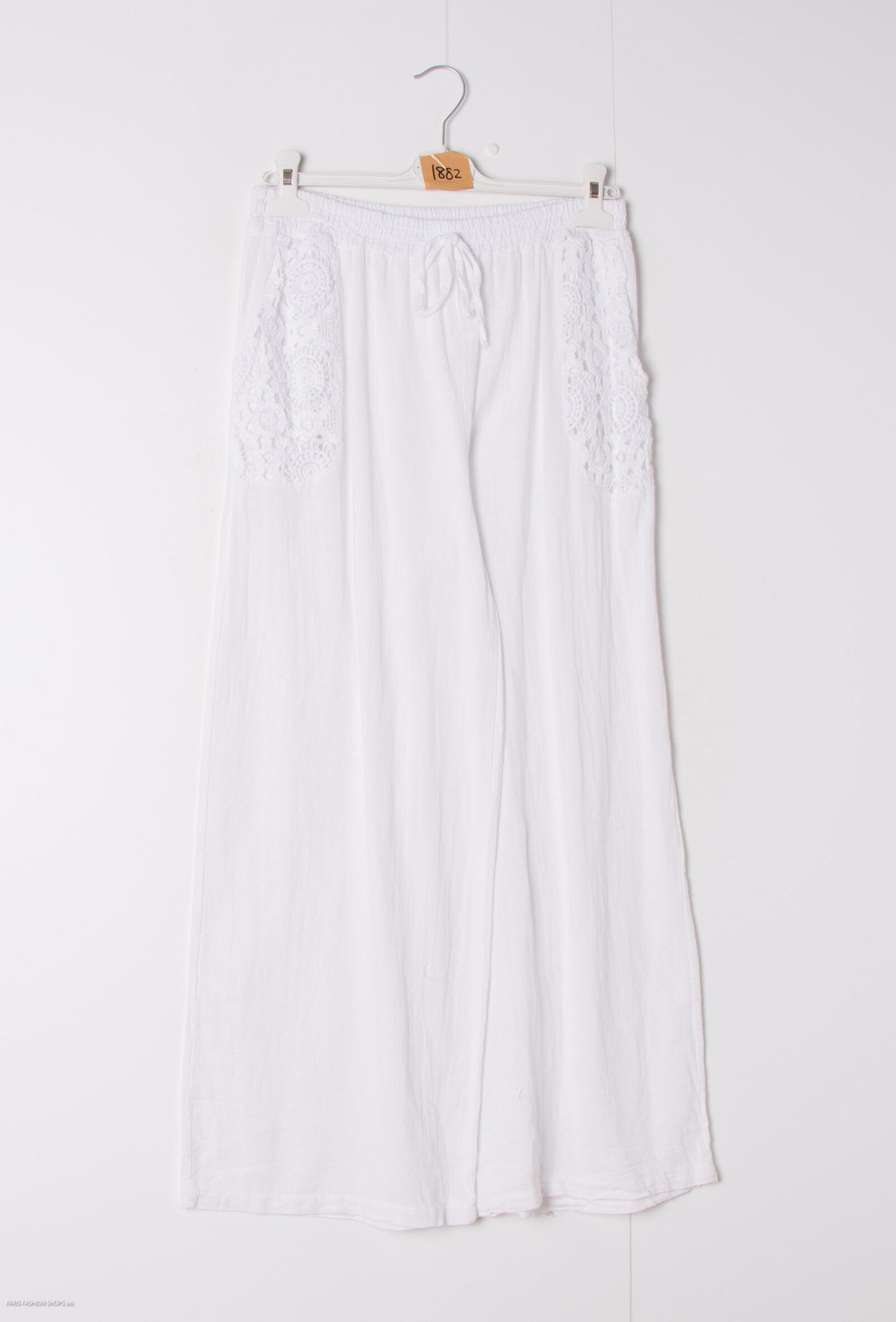 Plus Size Light cotton & linen pants with lace details on the pockets