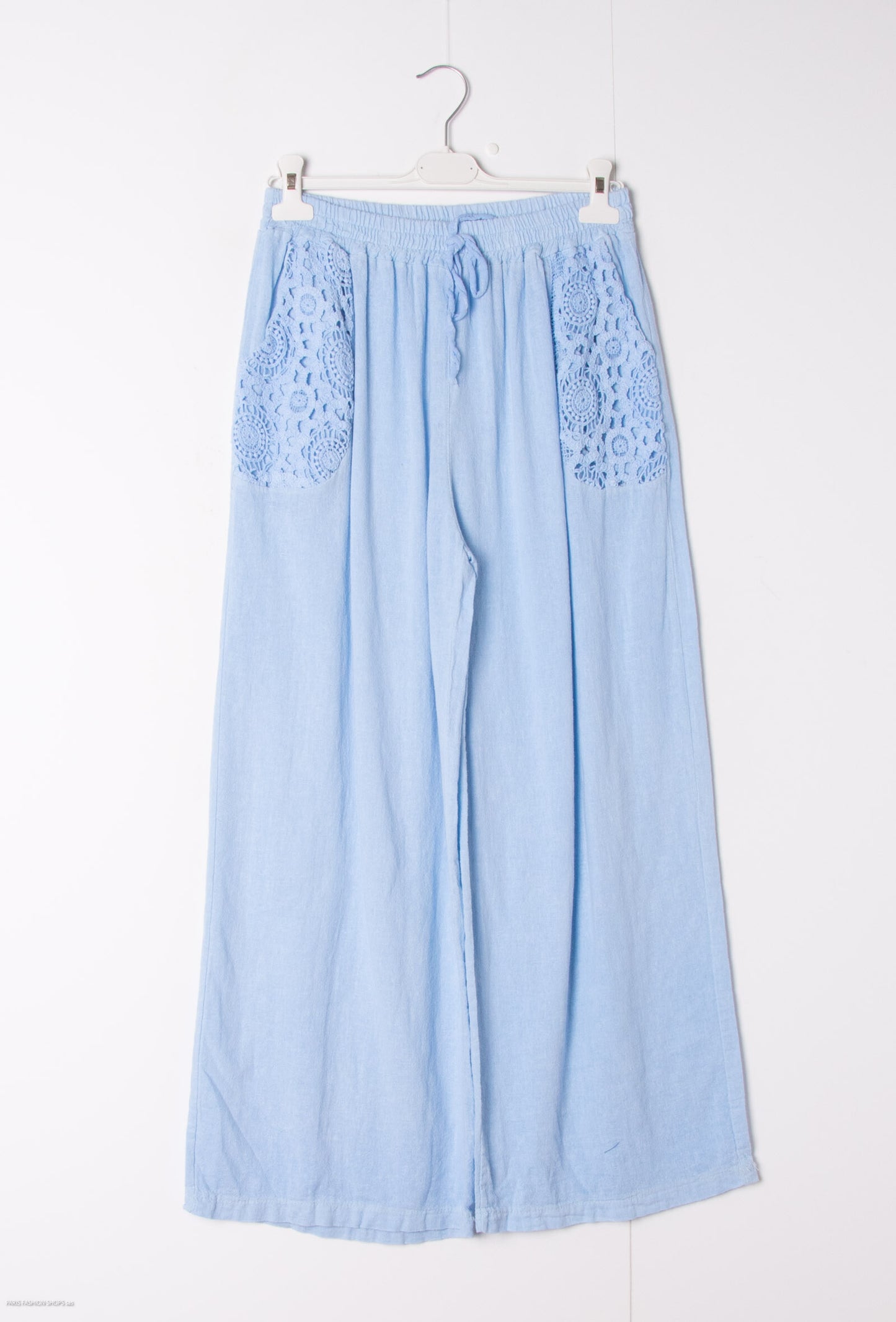 Plus Size Light cotton & linen pants with lace details on the pockets