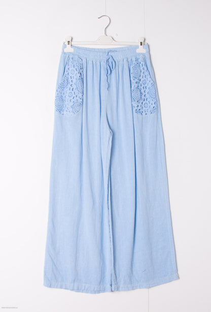 Plus Size Light cotton & linen pants with lace details on the pockets