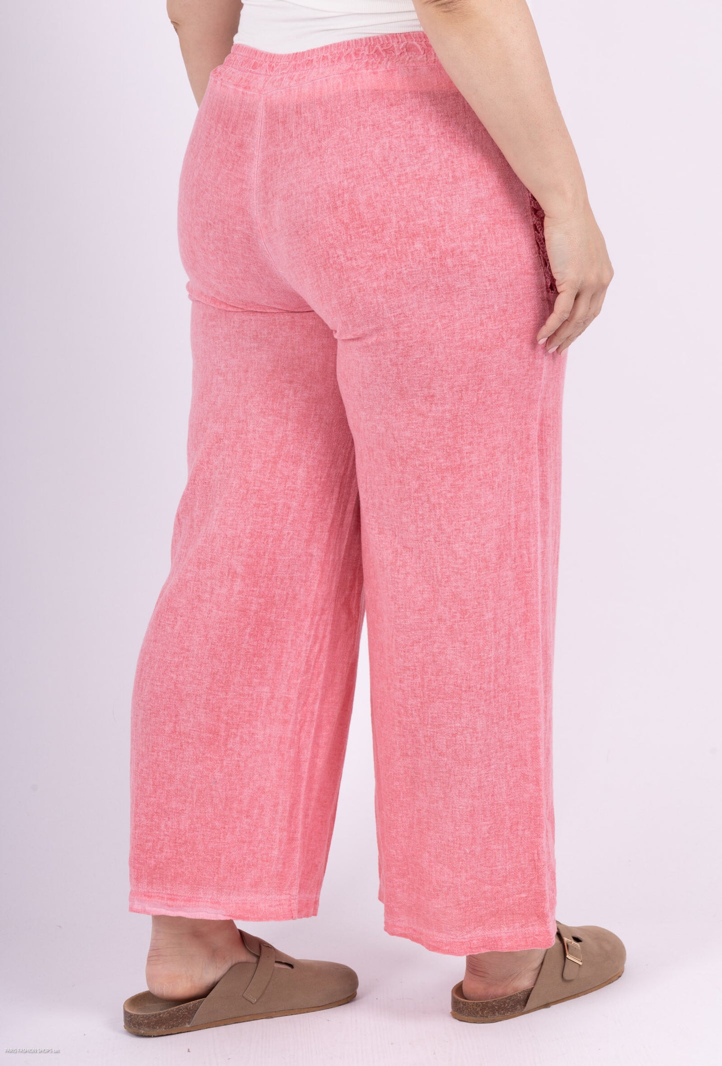 Plus Size Lätta bomulls- och linbyxor med spetsdetaljer