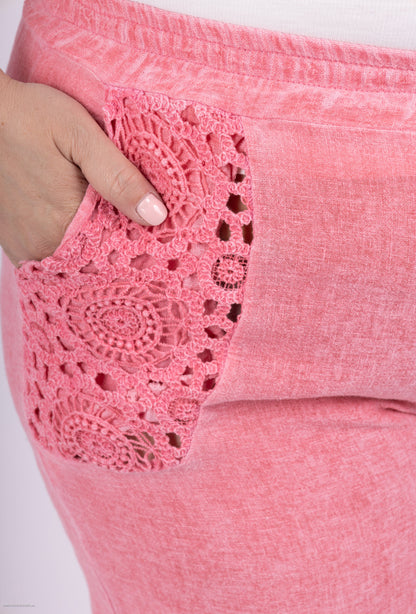 Plus Size Lätta bomulls- och linbyxor med spetsdetaljer