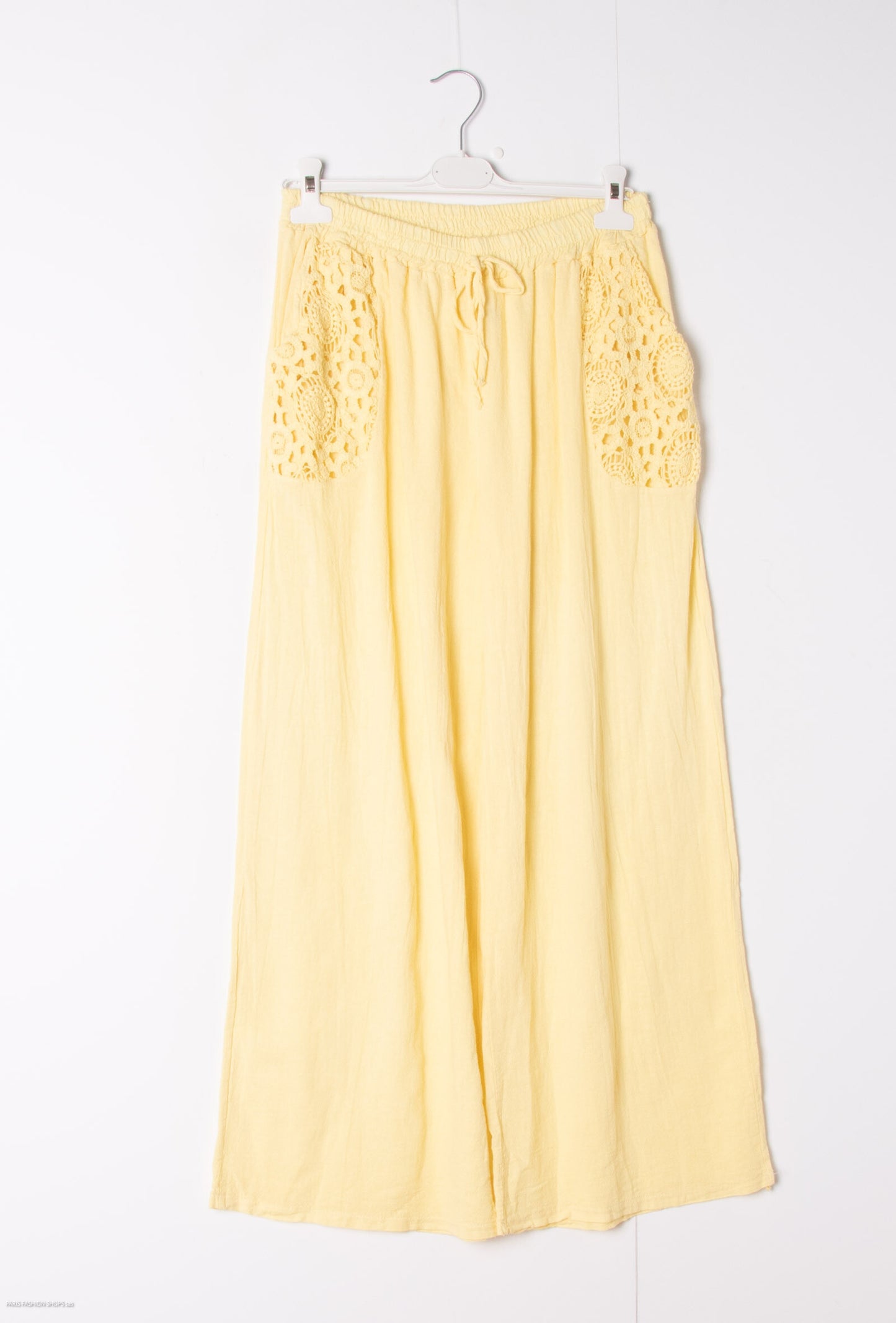 Plus Size Light cotton & linen pants with lace details on the pockets