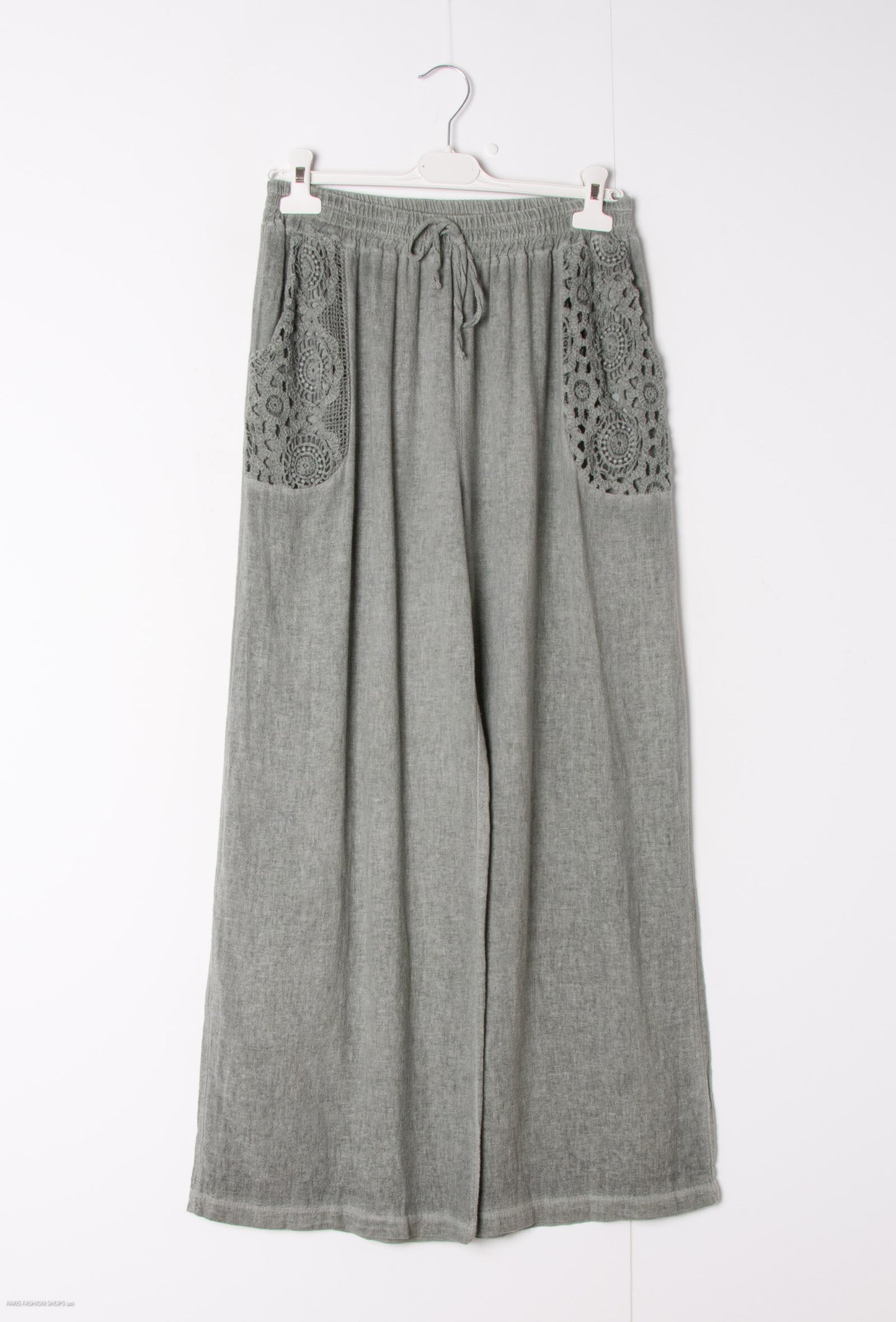 Plus Size Light cotton & linen pants with lace details on the pockets