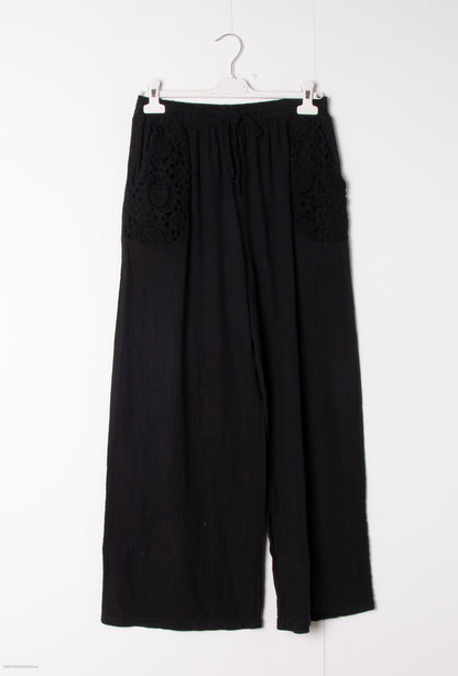 Plus Size Light cotton & linen pants with lace details on the pockets