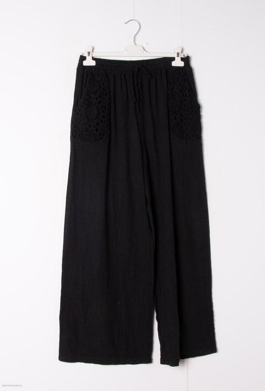 Plus Size Light cotton & linen pants with lace details on the pockets