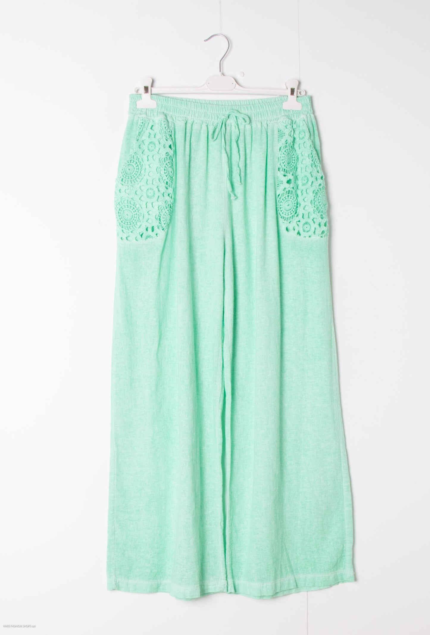 Plus Size Light cotton & linen pants with lace details on the pockets
