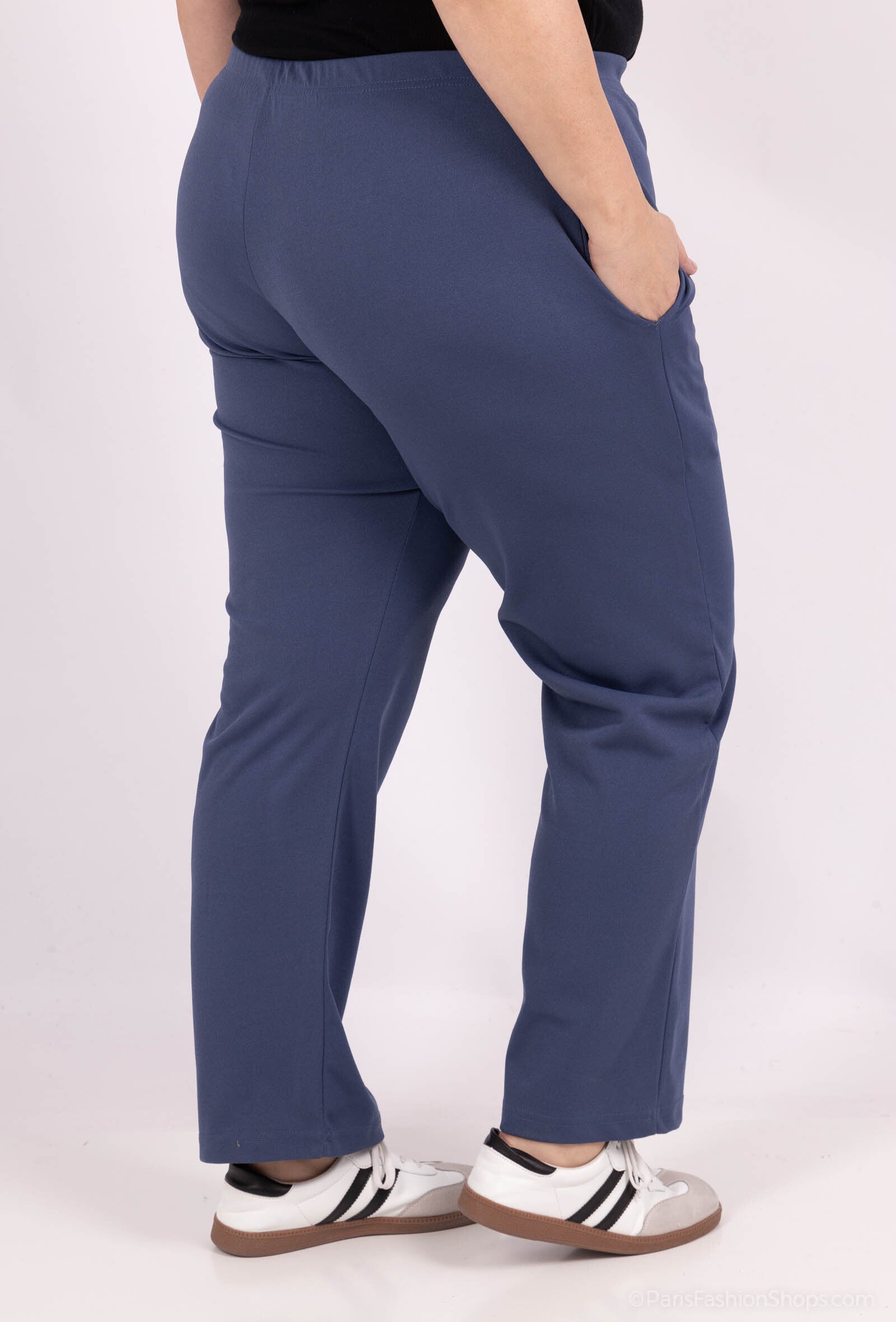 Plus Size Elastiska Byxor med Fickor