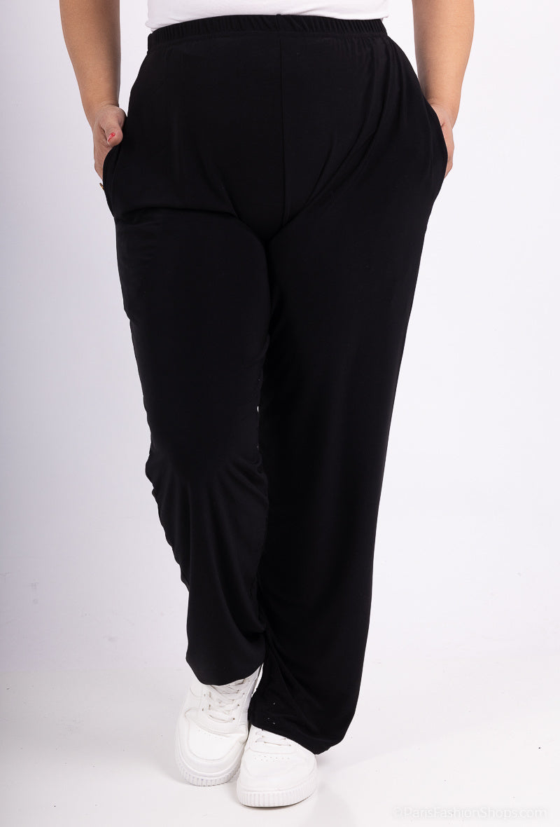 Plus Size Elastiska Byxor med Fickor för Alla Säsonger