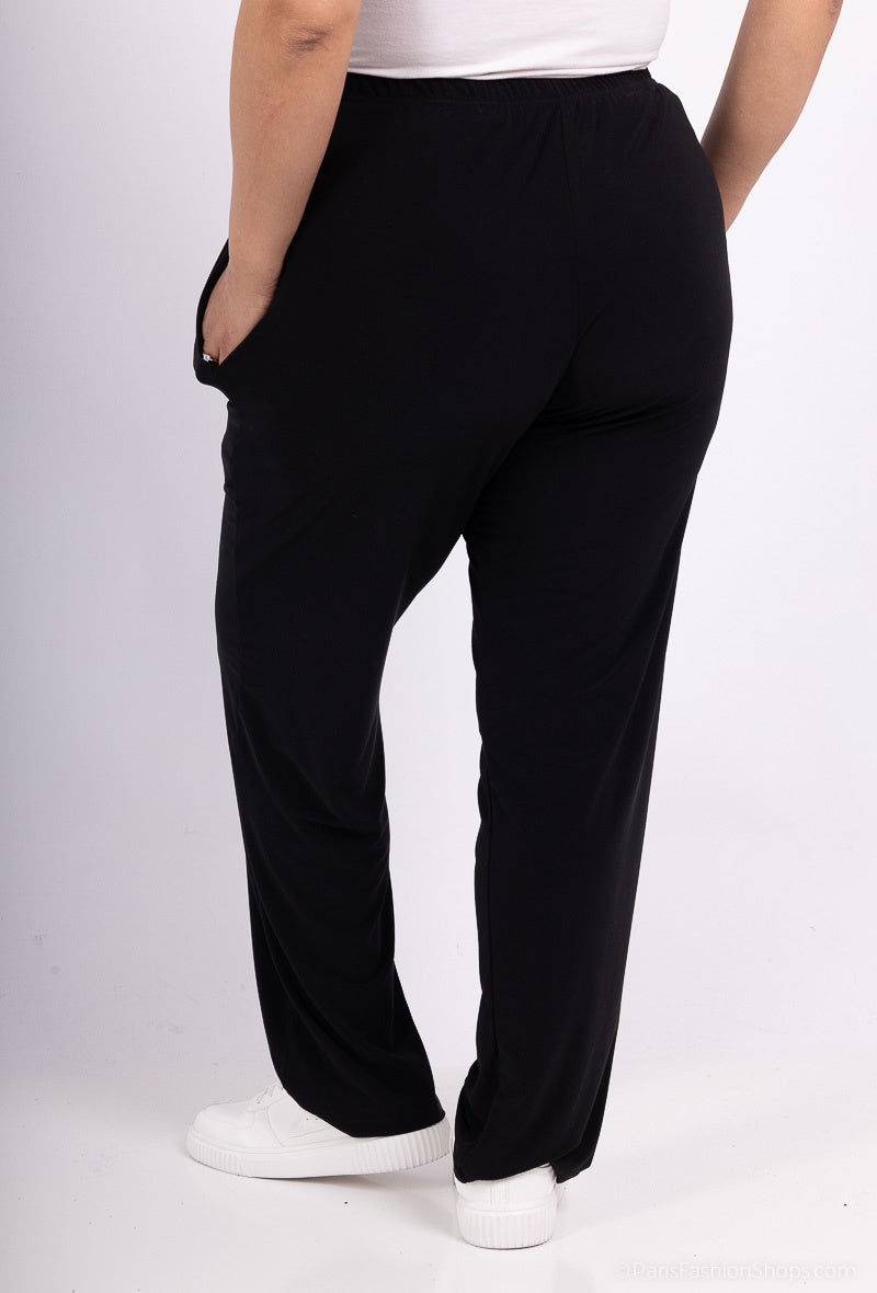 Plus Size Elastiska Byxor med Fickor för Alla Säsonger
