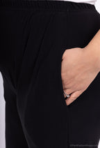 Plus Size Elastiska Byxor med Fickor för Alla Säsonger