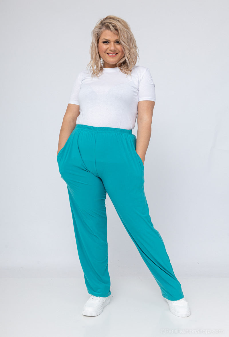 Plus Size Elastiska Byxor för Alla Säsonger med Fickor