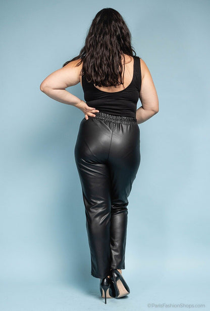 Plus Size Faux Leather Pants with Zip