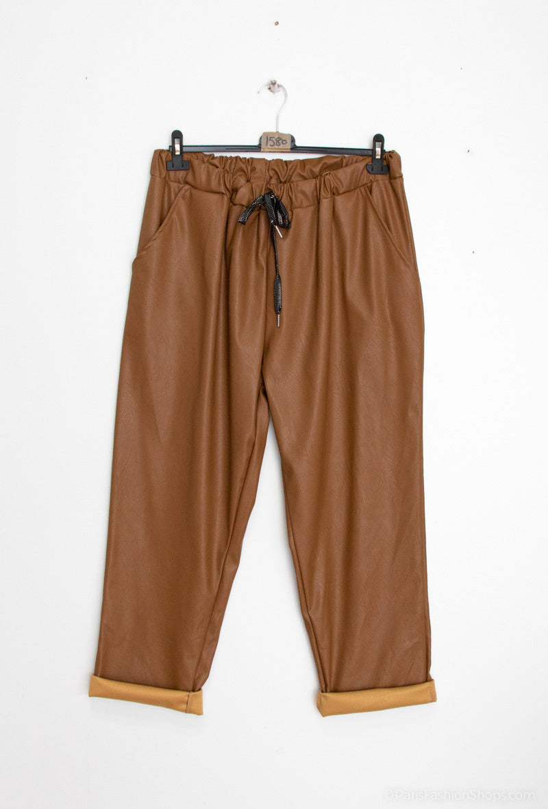 Plus Size Imitation Leather Pants