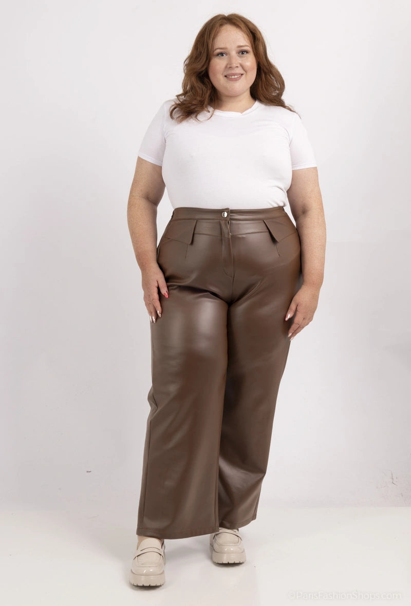 faux leather pants i Stor Storlek