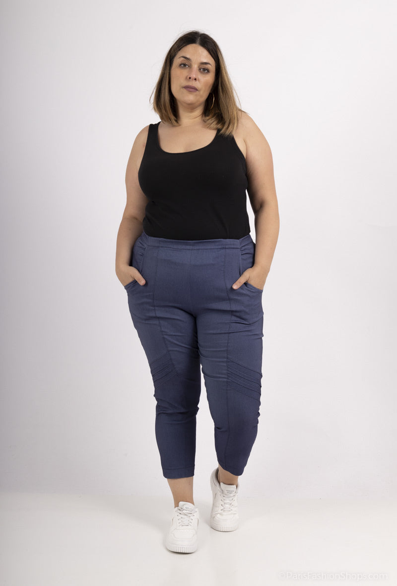 Plus Size Stretchbyxor med Detaljer