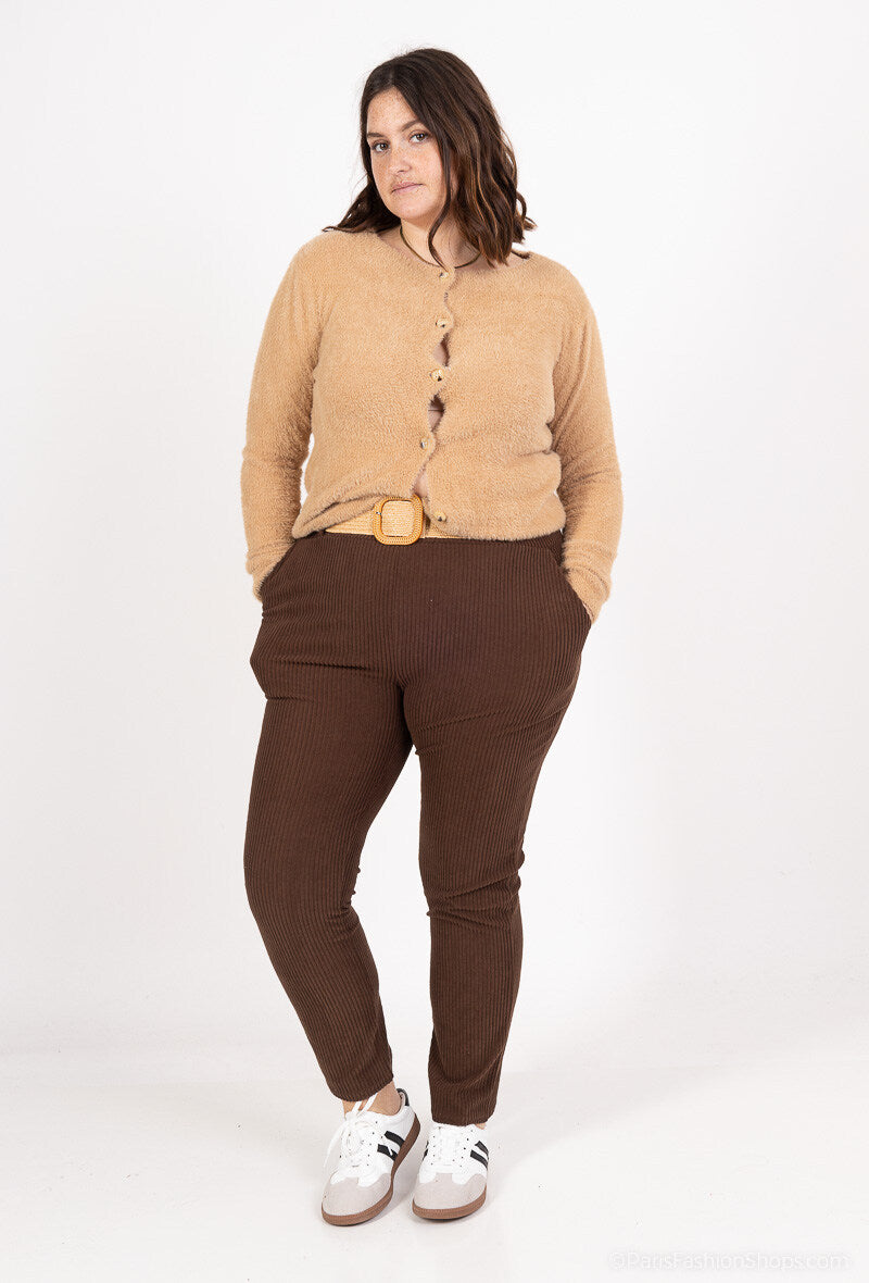 Velvet trousers with elastic waistband and pockets