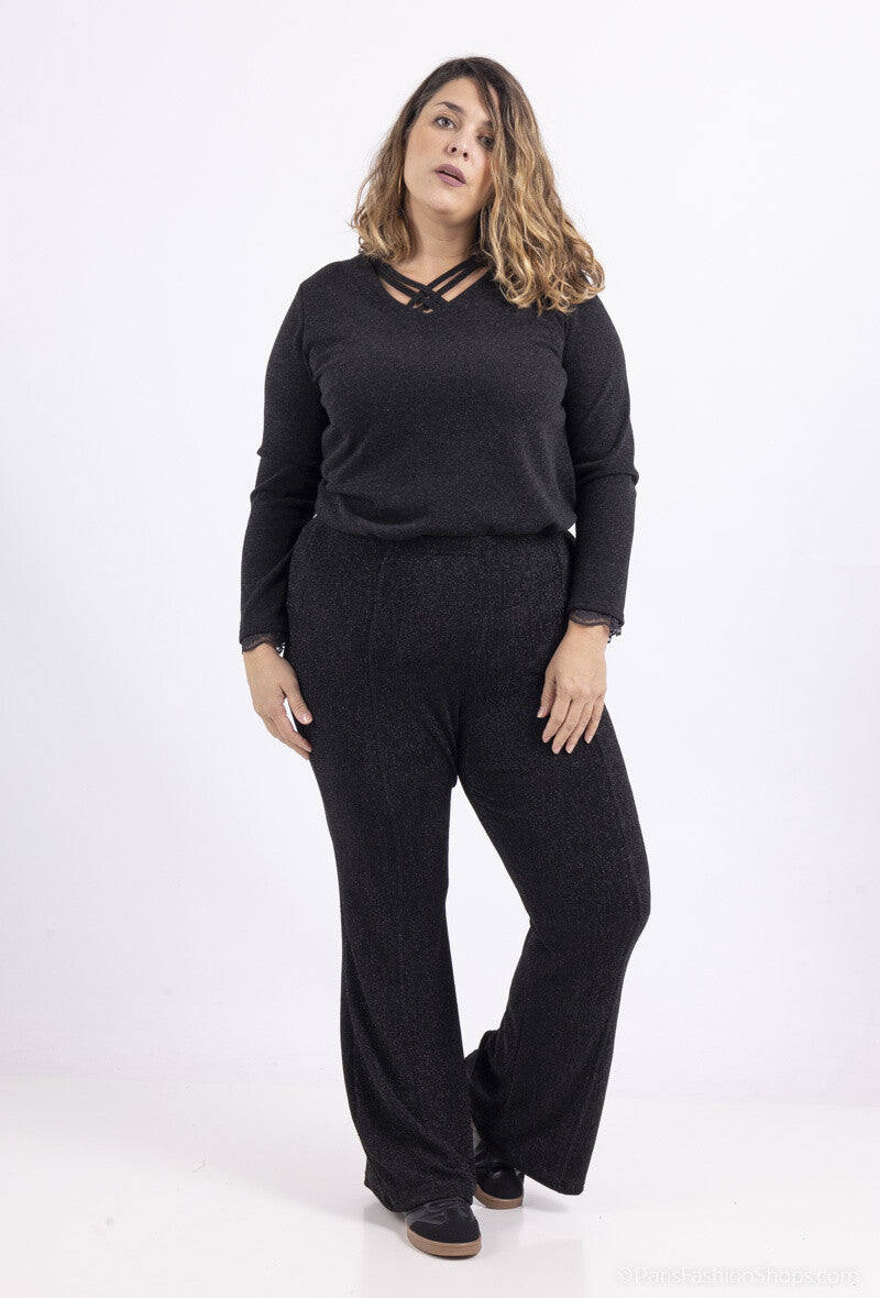 Plus Size Paljetterade Utsvängda Byxor