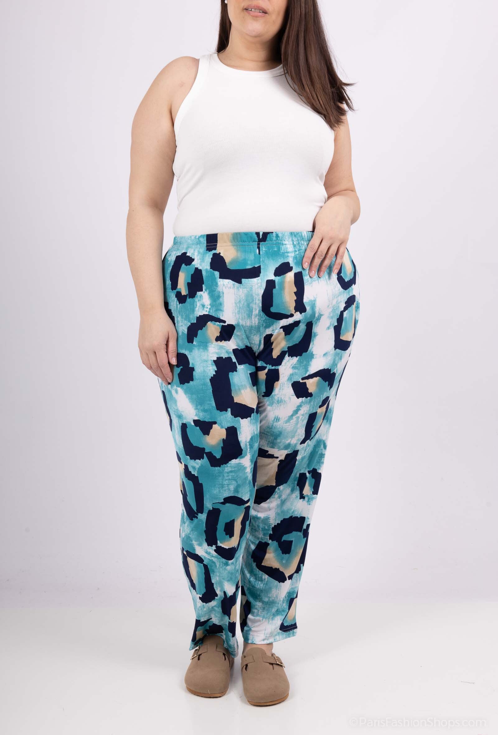 Plus Size Fluid Print Pants with Pocket
