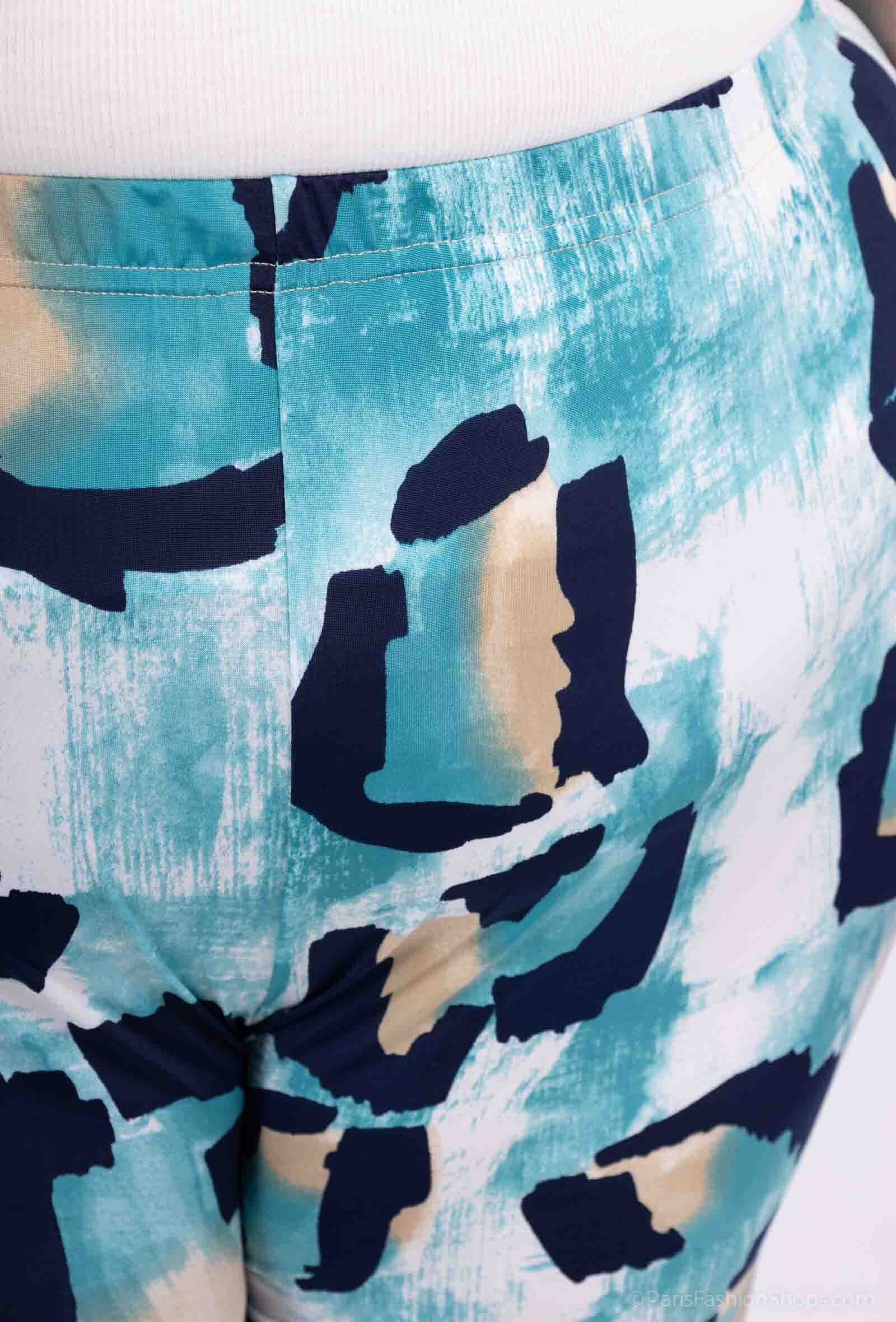 Plus Size Fluid Print Pants with Pocket