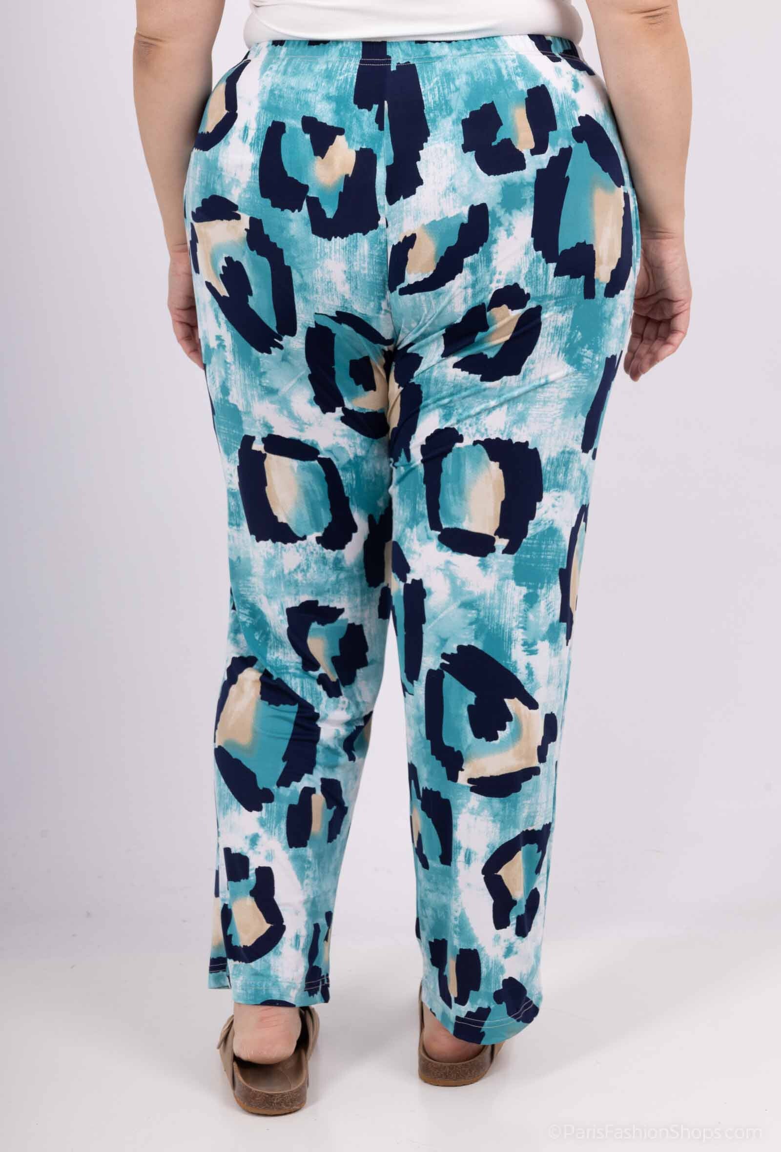 Plus Size Fluid Print Pants with Pocket