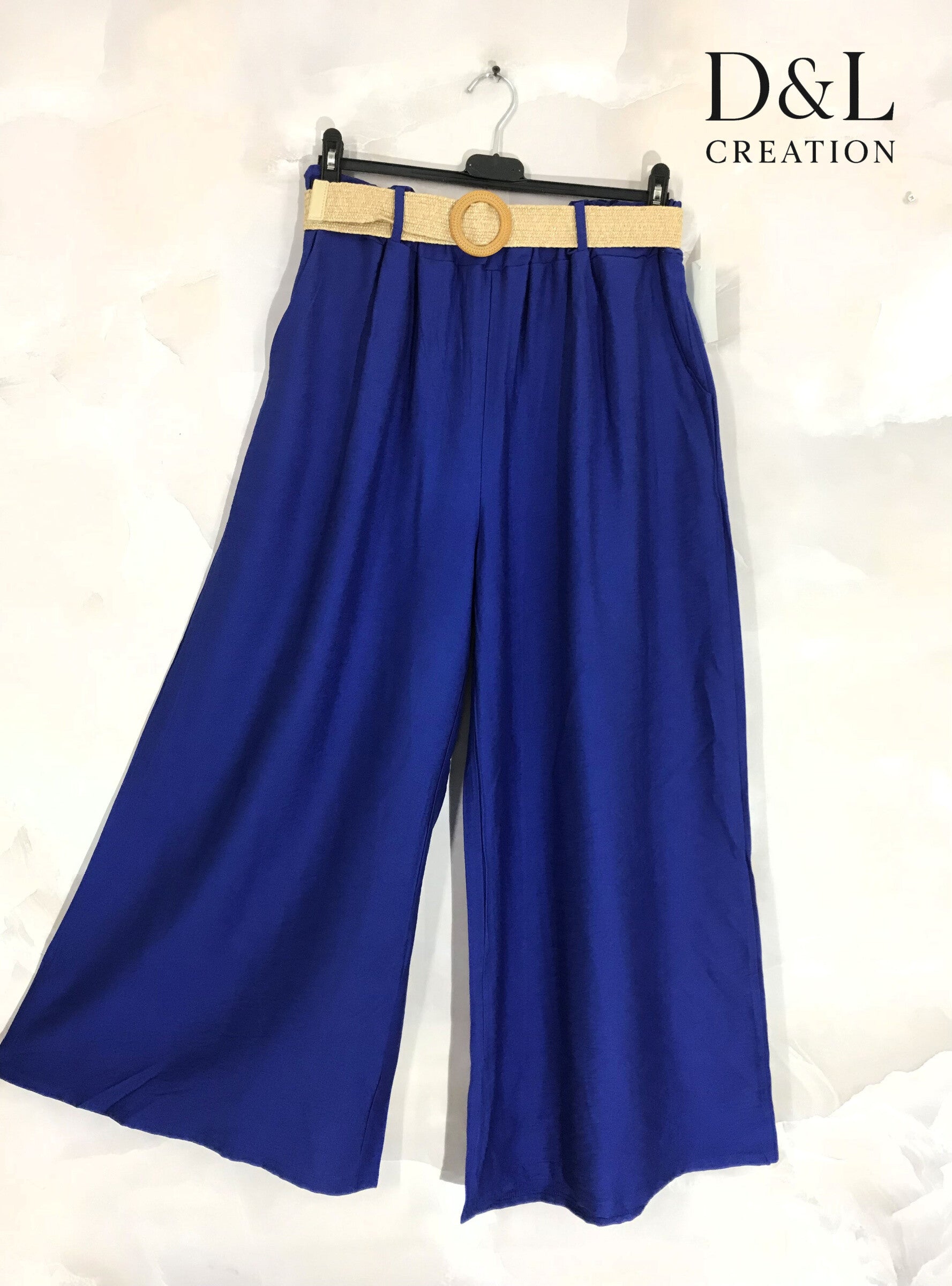 Plus size wide leg pants with belt size 38 to 50 i Stor Storlek