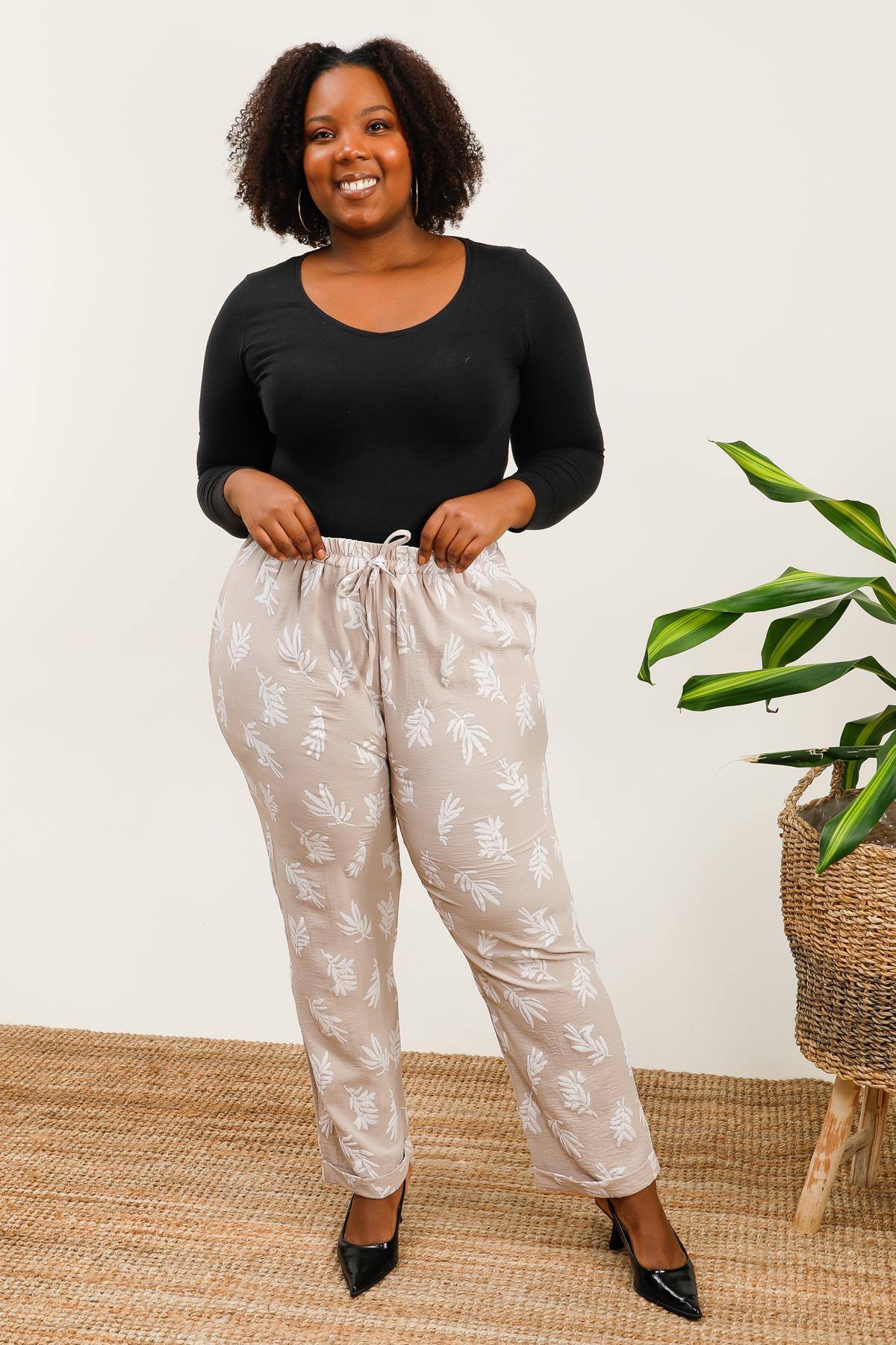 Plus size pants i Stor Storlek med Bladtryck