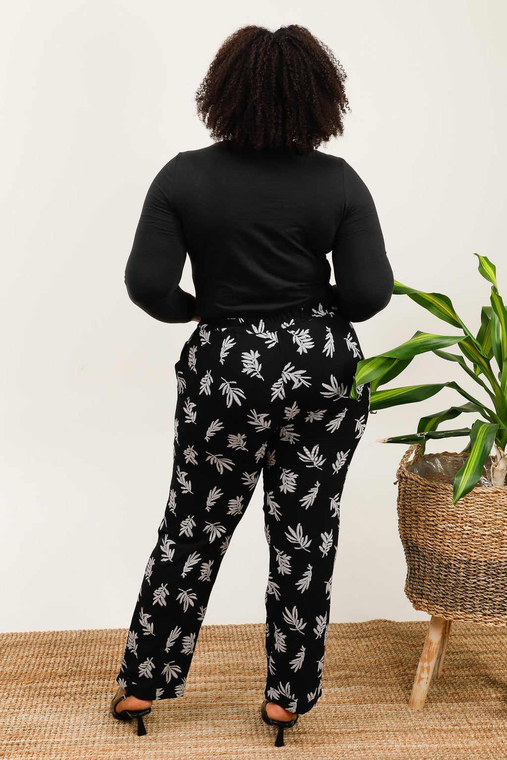 Plus size pants i Stor Storlek med Bladtryck