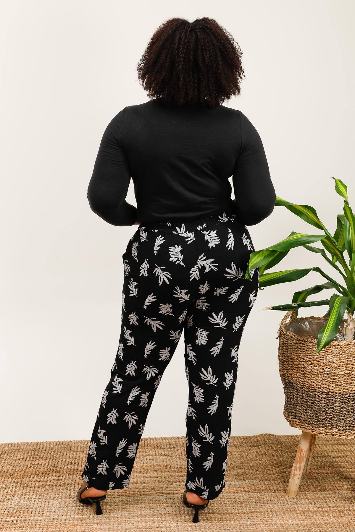 Plus size pants i Stor Storlek med Bladtryck