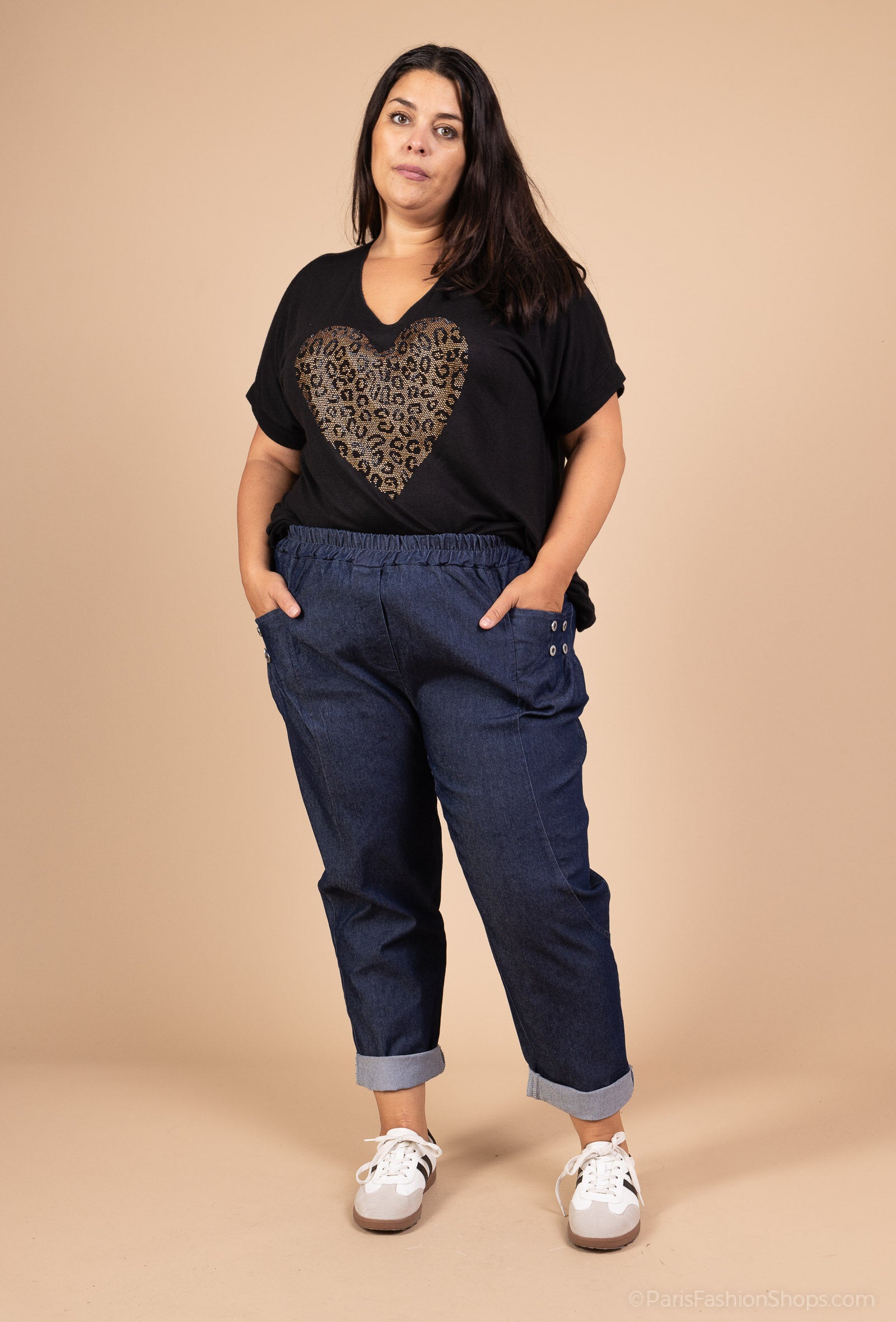 Plus Size Denimbyxor med Dekorativa Knappar