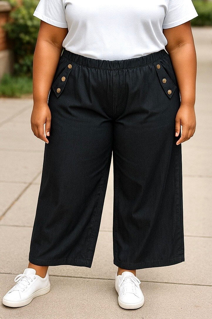 Plus Size Byx/Jeans med Knappar på Fickorna