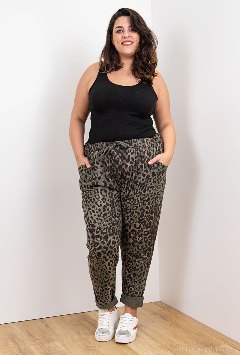 Leopard print jogger i Plus Size