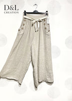 Plus Size Linen pants with buttons on T38 to T54 pockets