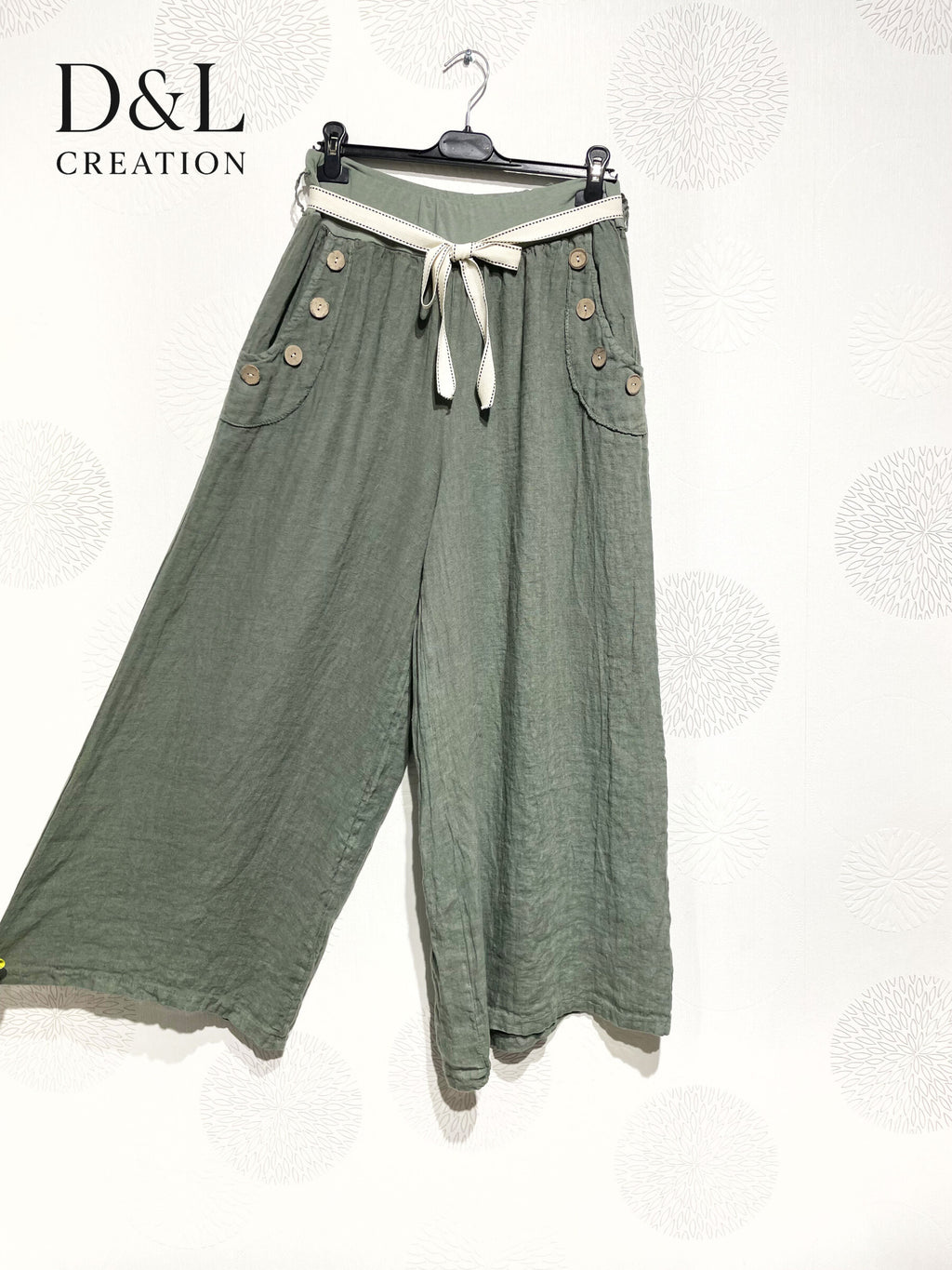 Plus Size Linen pants with buttons on T38 to T54 pockets