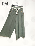 Plus Size Linen pants with buttons on T38 to T54 pockets