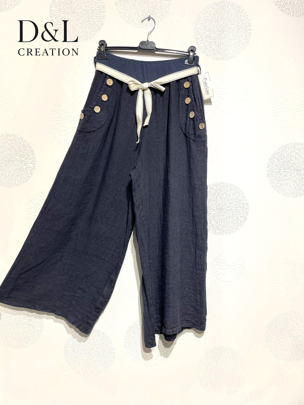 Plus Size Linen pants with buttons on T38 to T54 pockets