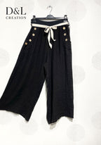 Plus Size Linen pants with buttons on T38 to T54 pockets