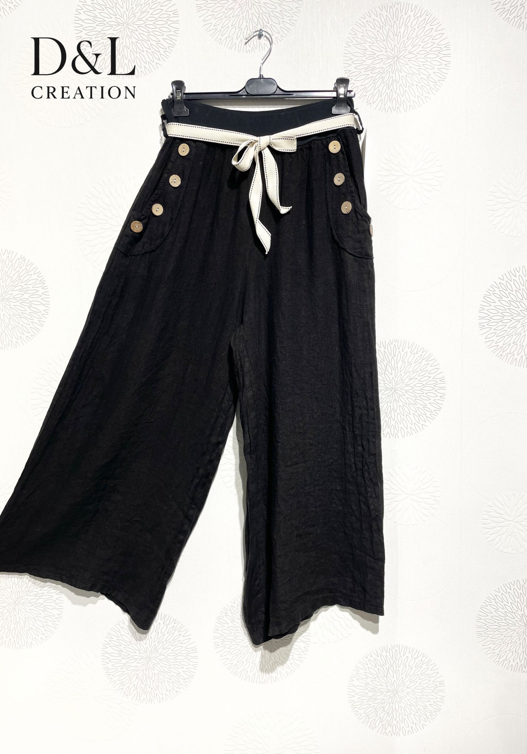 Plus Size Linen pants with buttons on T38 to T54 pockets