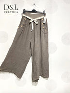 Plus Size Linen pants with buttons on T38 to T54 pockets