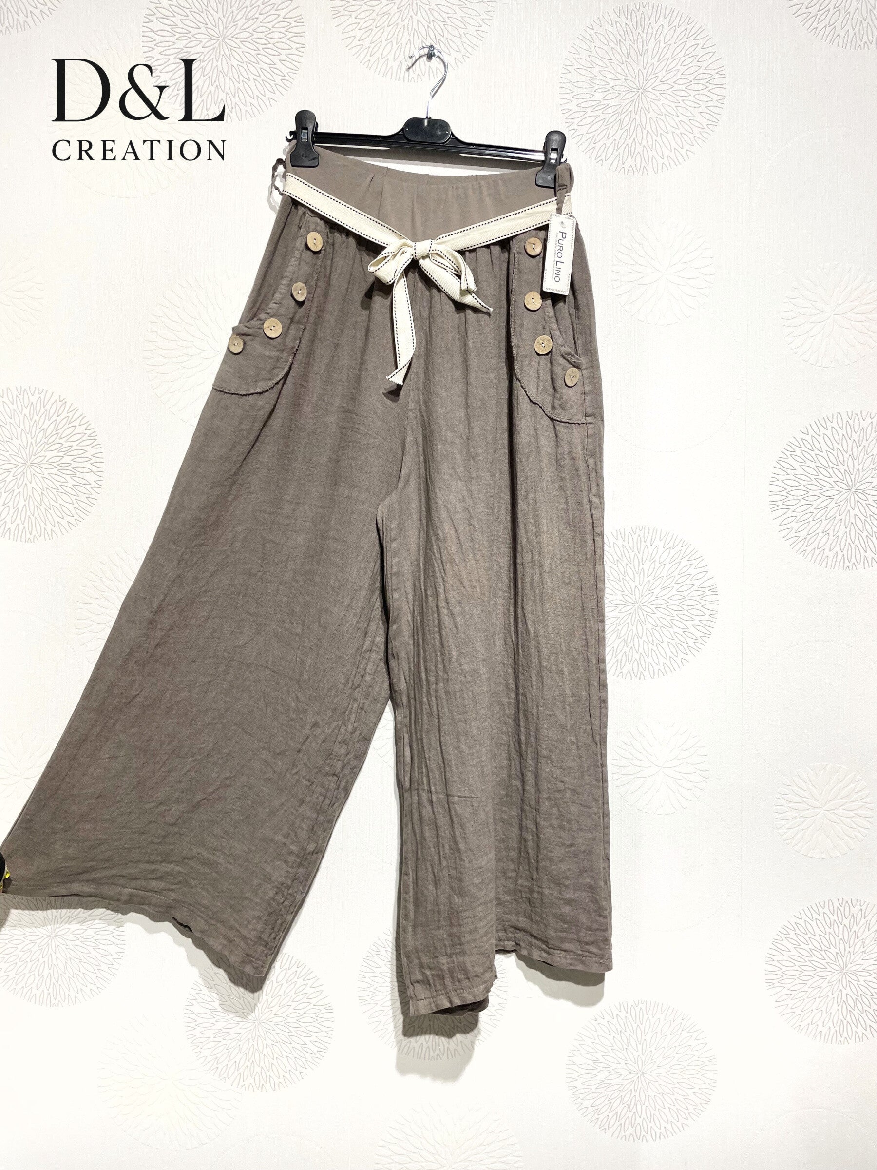 Plus Size Linen pants with buttons on T38 to T54 pockets