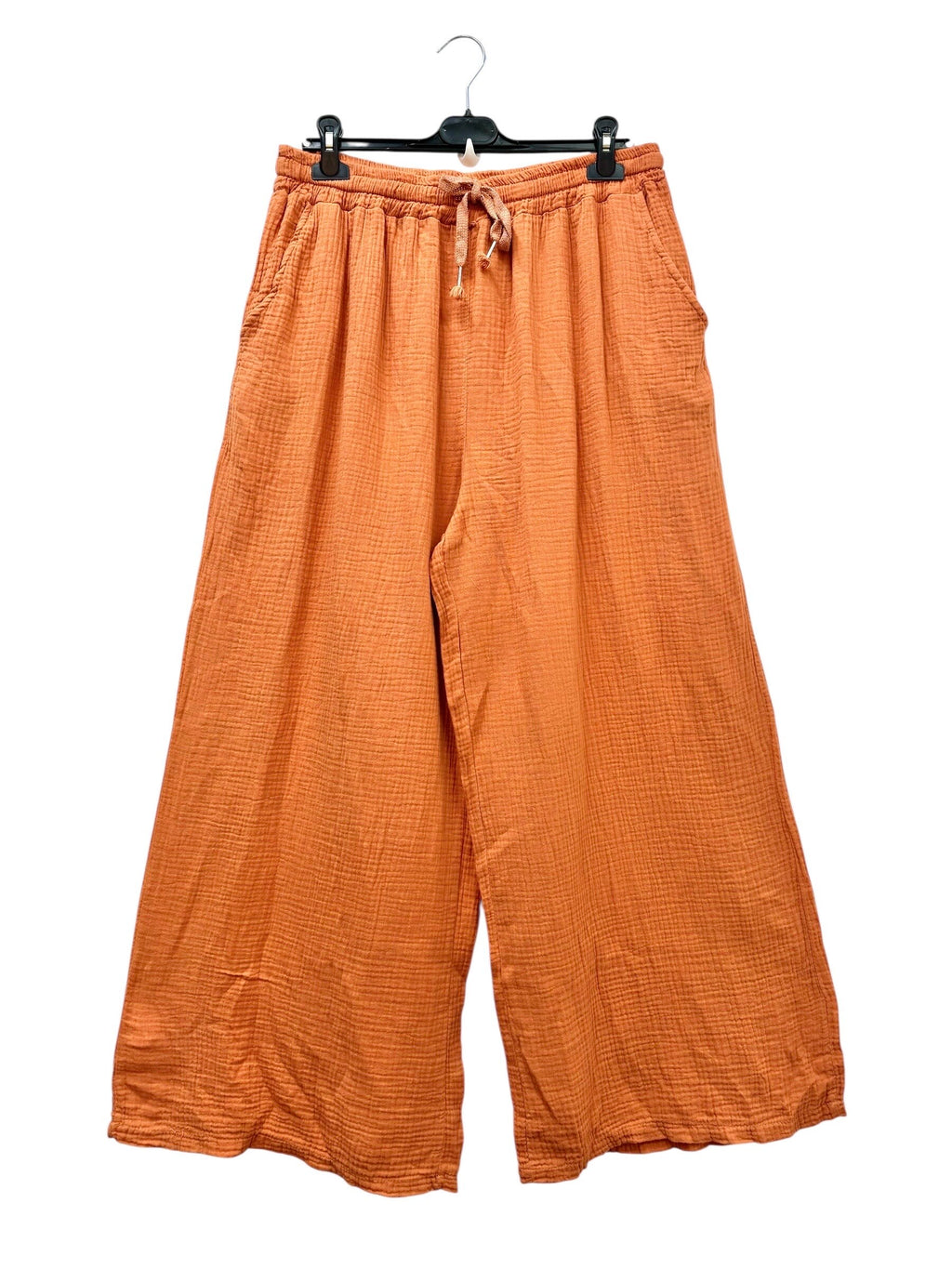 Cotton gauze wide leg pants i Stor Storlek