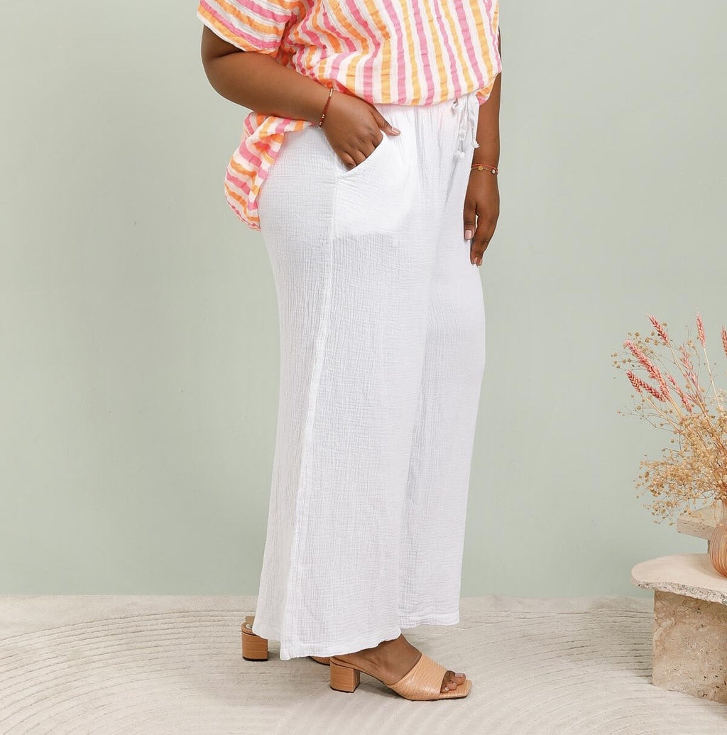 Plus Size Cotton Gauze Wide Leg Pants