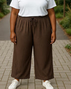 Cotton gauze wide leg pants i Stor Storlek